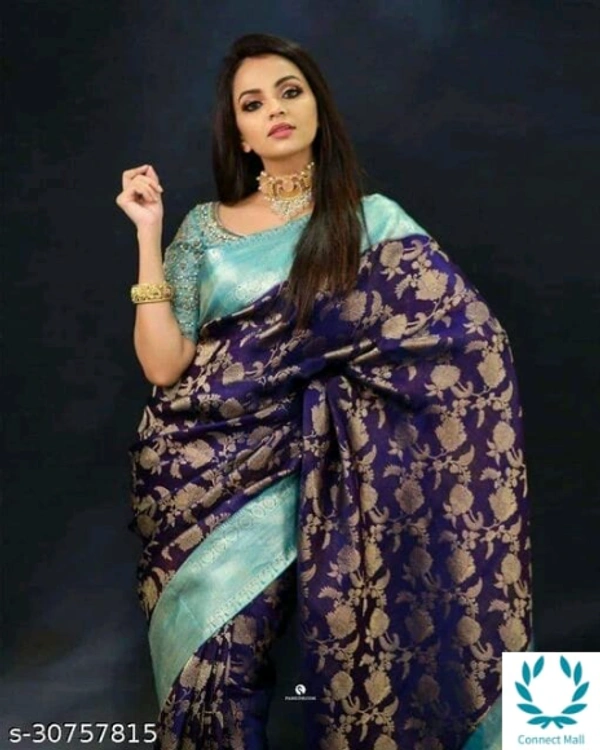 Banarsi Silk Petite Saree - Saree length -5.5m Blouse Length-0.8m, Purple, Banarsi Silk Running Blouse, Multipack :1